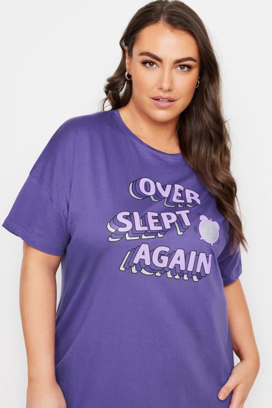 YOURS Plus Size Purple 'Overslept Again' Slogan Sleep Tee Nightdress 4