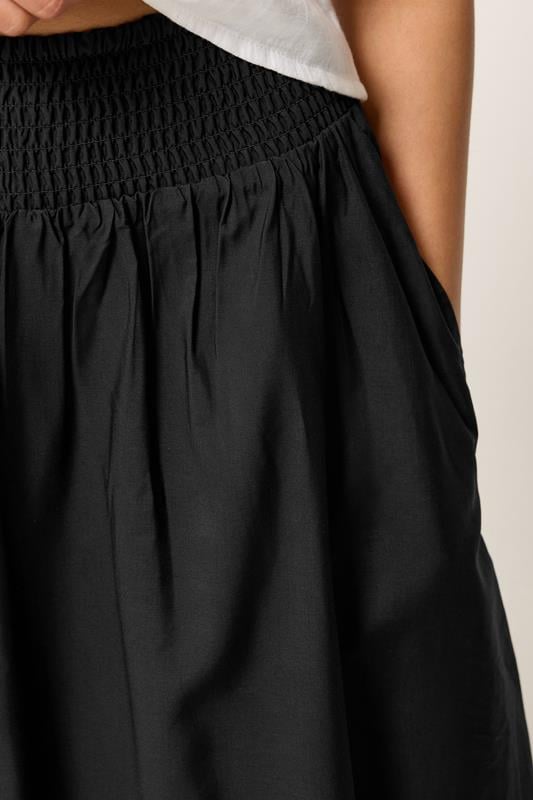 PixieGirl Petite Women's Black Shirred Waist Midi Skirt | PixieGirl 4