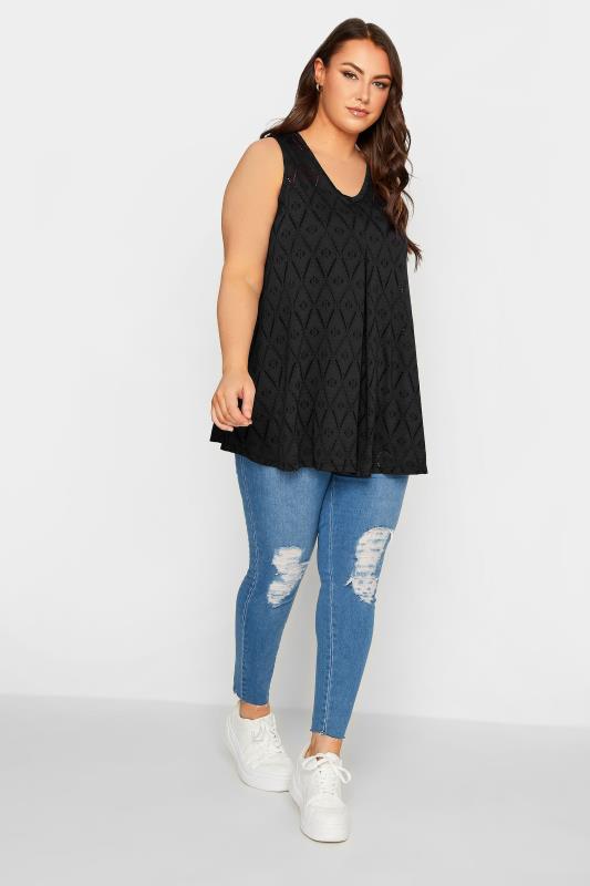 YOURS Curve 2 PACK Plus Size Black Broderie Swing Vest Top | Yours Clothing  3