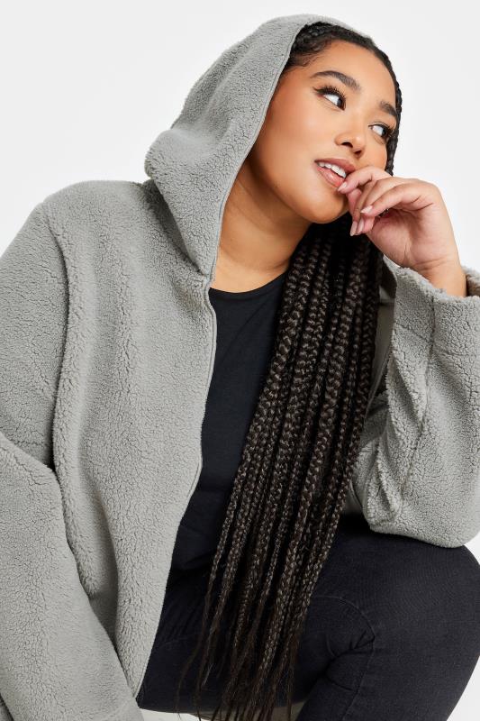 YOURS Plus Size Grey Teddy Hooded Jacket | Yours Clothing