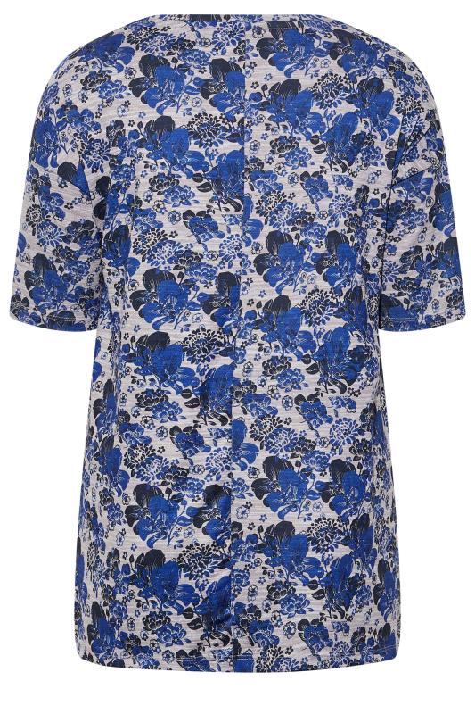 Plus-Size Blue & Grey Floral Print Top | Yours Clothing 7