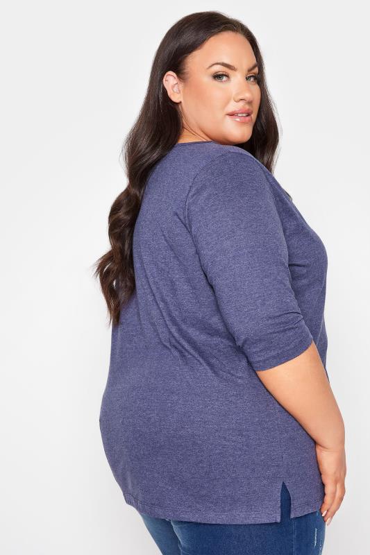 Plus Size Blue Marl V-Neck Essential T-Shirt | Yours Clothing 3