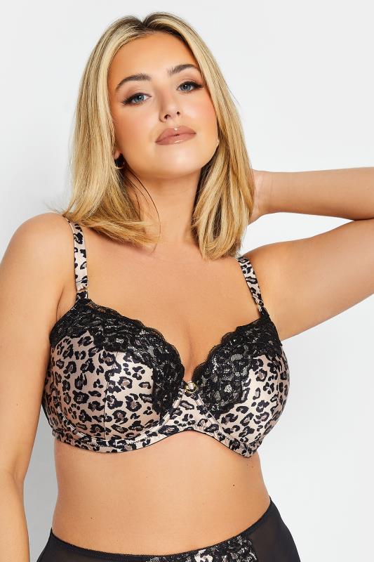  Grande Taille YOURS Natural Brown Leopard Print Satin Padded T-Shirt Bra