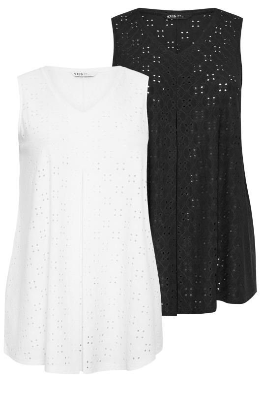 2 PACK Black & White Broderie Anglaise Swing Vest Tops | Yours Clothing 7