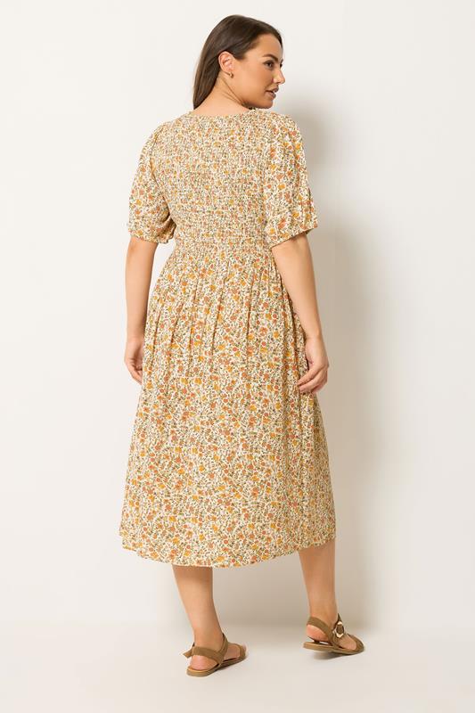 YOURS Plus Size Yellow Ditsy Floral Shirred Dress | Yours Clothing 2