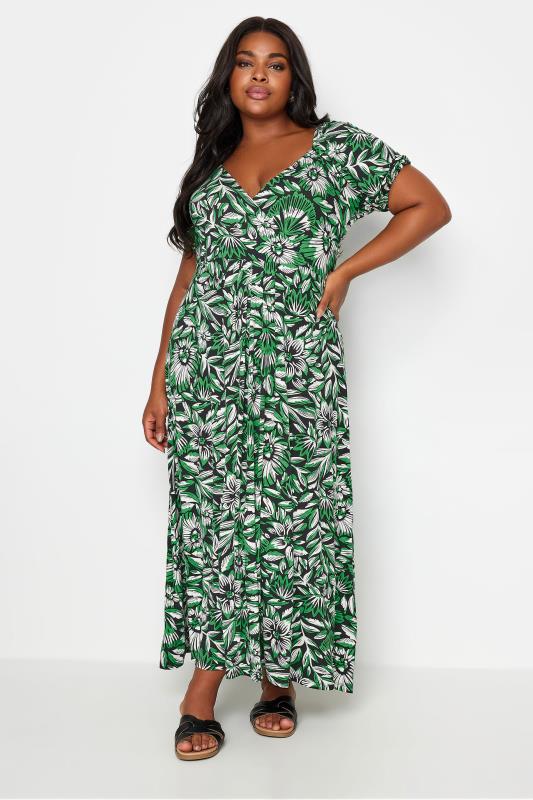 Yours Plus Size Green Floral Print Maxi Dress | Yours Clothing 1