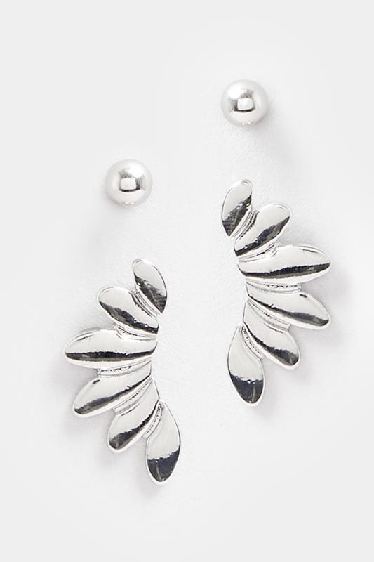 2 PACK Silver Tone Leaf Stud Earrings | Yours Clothing 3