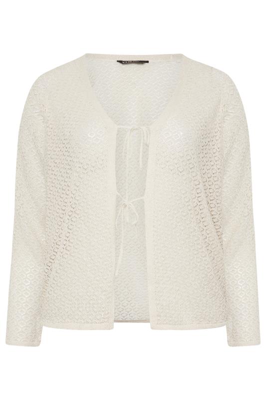 YOURS Curve Plus Size Cream Metallic Tie Knot Front Cardigan | Yours Clothing  6