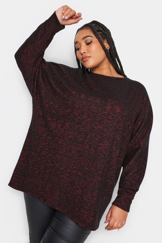YOURS LUXURY Plus Size Red Marl Front Seam Detail Soft Touch Jumper | Yours Clothing 2