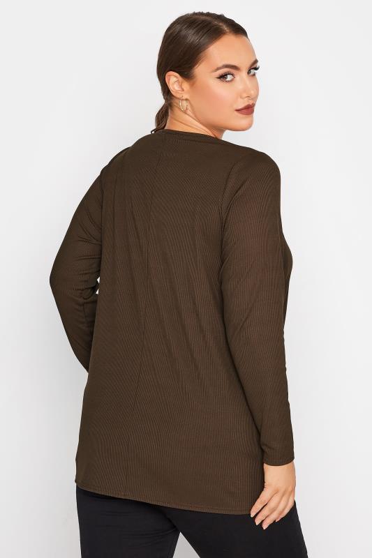 LIMITED COLLECTION Curve Chocolate Brown Ribbed Cut Out Top 3
