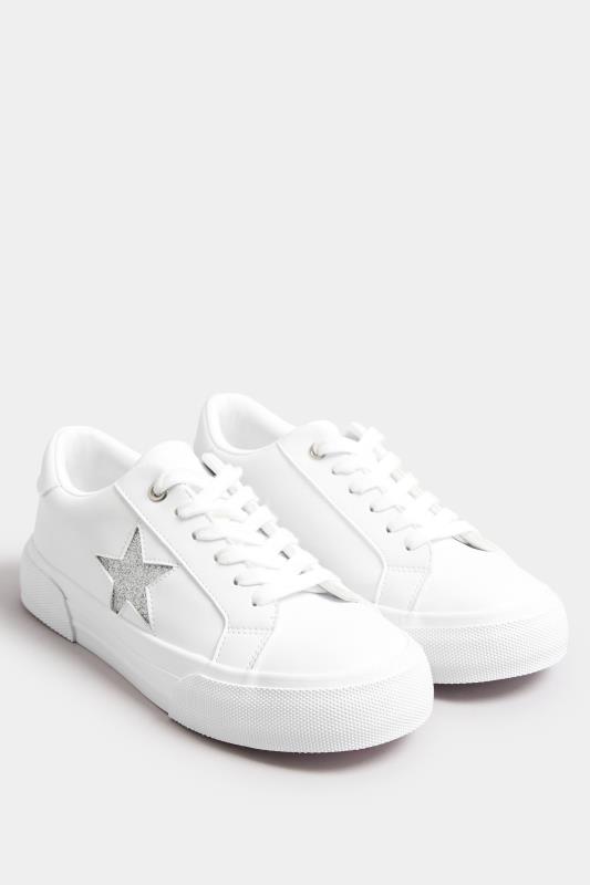White Glitter Star Trainers In Extra Wide EEE Fit | Yours Clothing 2