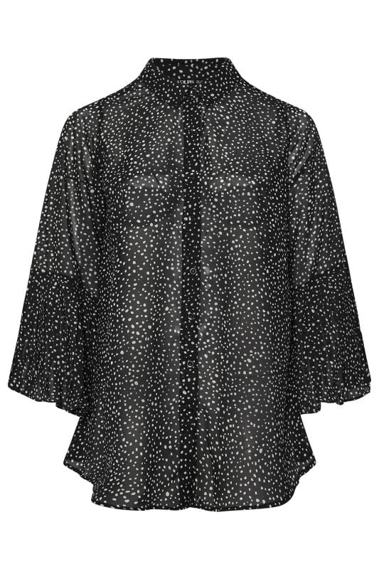 YOURS Plus Size Black Spot Print Flared Sleeve Shirt | Yours Clothing 5