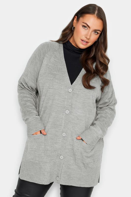 YOURS Plus Size Grey Boyfriend Button Through Cardigan | Yours Clothing 1