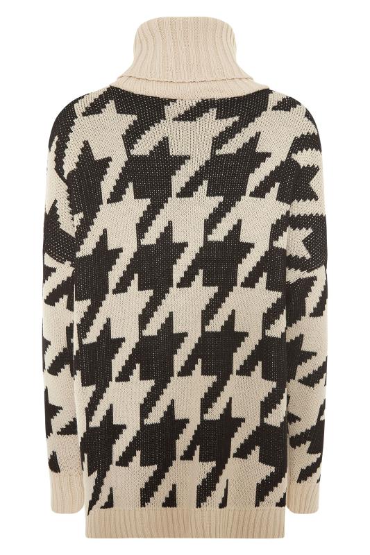 LTS Tall Cream Dogtooth Check Roll Neck Jumper 7