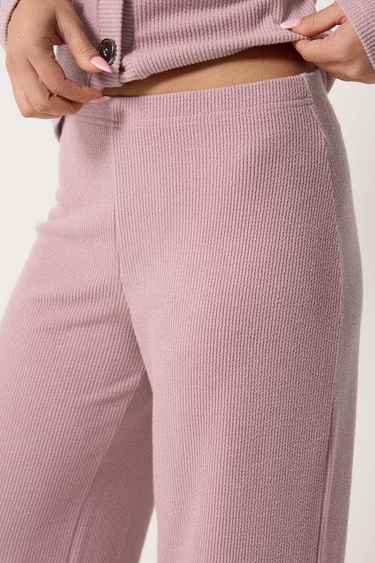 PixieGirl Petite Women's Light Pink Ribbed Wide Leg Trousers | PixieGirl 4