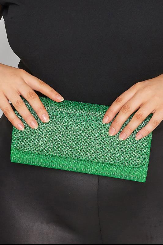 Green Diamante Clutch Bag | Yours Clothing 1