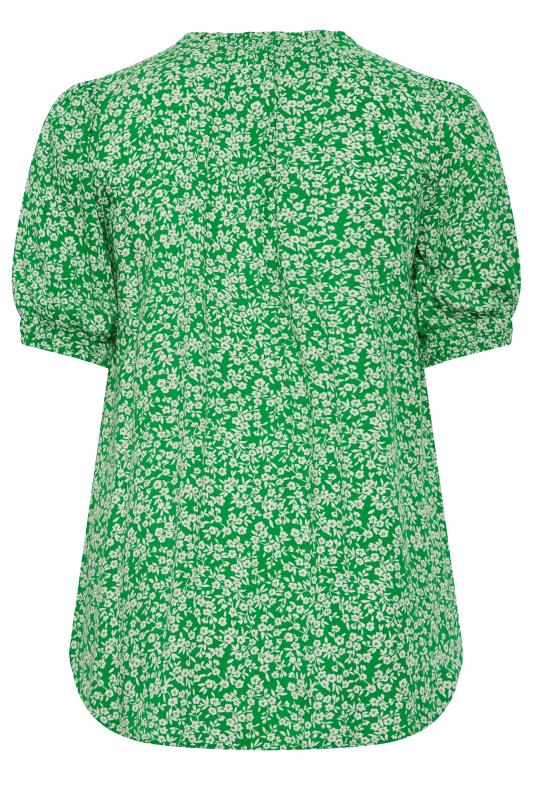 YOURS Plus Size Green Floral Print Tie Neck Blouse | Yours Clothing 7