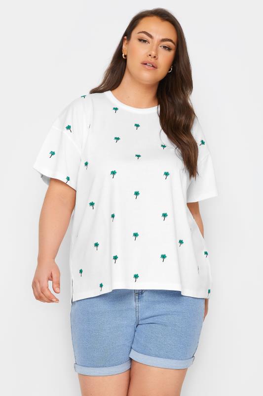Plus Size  LIMITED COLLECTION Curve White Embroidered Palm Tree T-Shirt