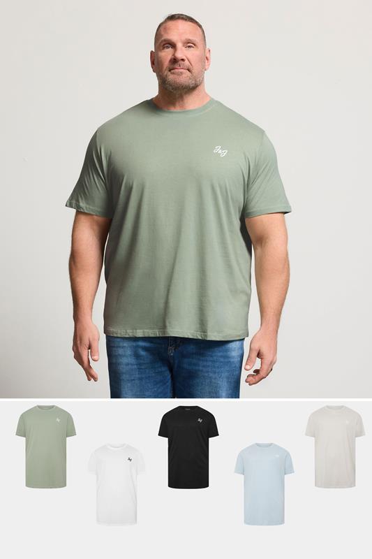 JACK & JONES Big & Tall 5-pack T-shirts in wit/blauw/zwart/groen/gebroken wit