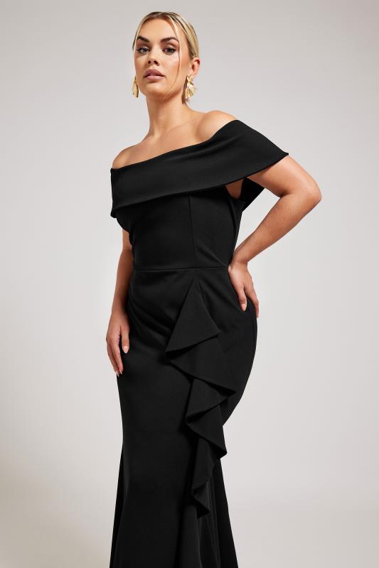 YOURS LONDON Plus Size Black Ruffle Bardot Maxi Dress | Yours Clothing 2