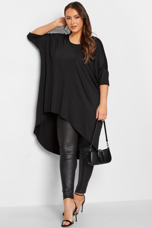YOURS Plus Size Black Dipped Hem Tunic Top | Yours Clothing 2