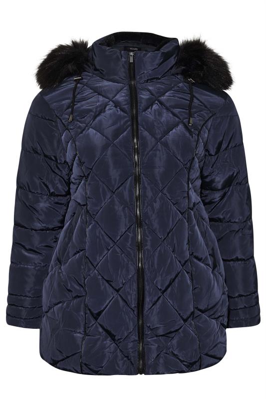 Plus Size Navy Blue Panelled Puffer Jacket | Yours Clothing 6