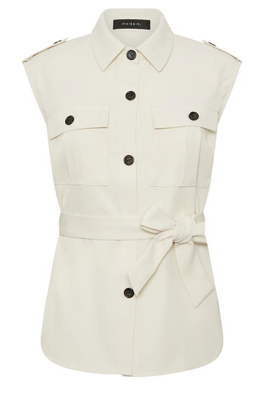 PixieGirl Petite Women's Ivory White Belted Utility Shirt | PixieGirl  6
