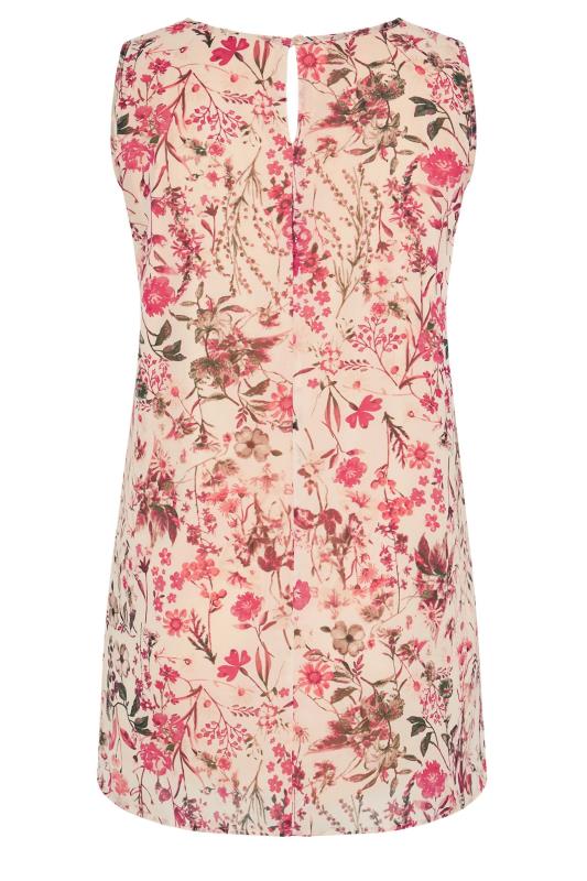 Plus Size Pink Floral Print Pleat Front Sleeveless Chiffon Blouse | Yours Clothing  7