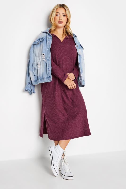 Plus Size Plum Purple Soft Touch Open Collar Midi Dress | Yours Clothing  2