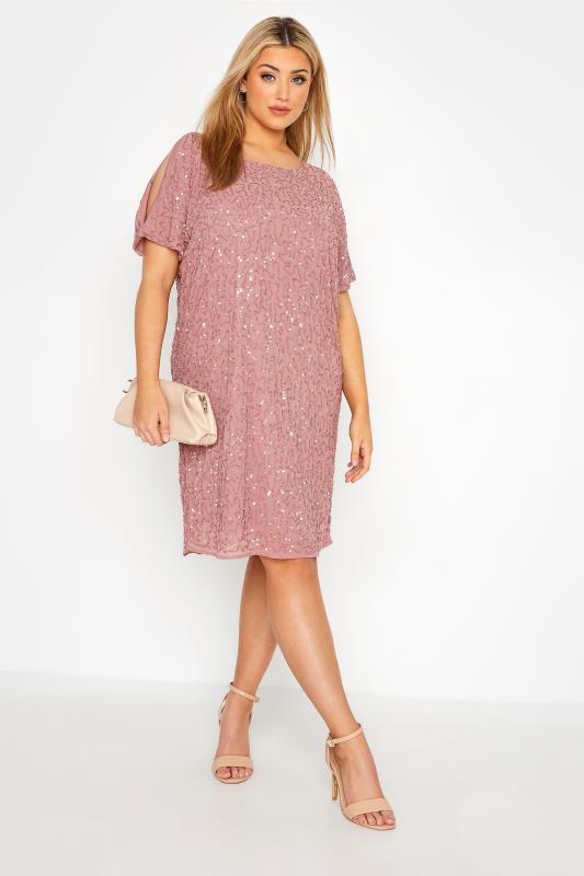 Plus Size  LUXE Curve Pink Sequin Hand Embellished Cape Dress