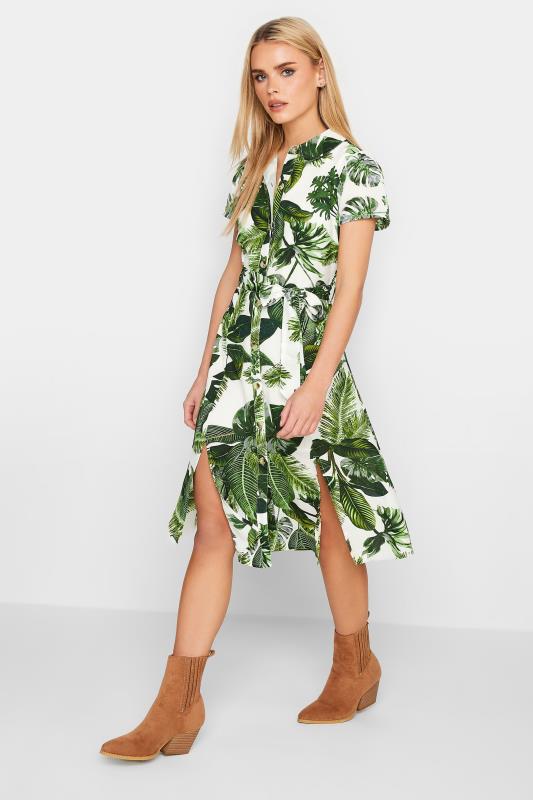 Petite Green Leaf Print Button Through Dress | PixieGirl 1