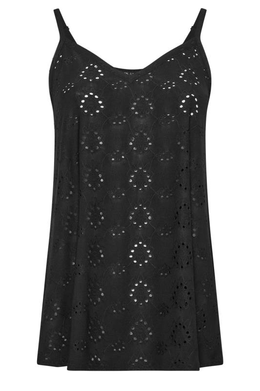 YOURS Plus Size Black Broderie Anglaise Swing Cami Top | Yours Clothing 5