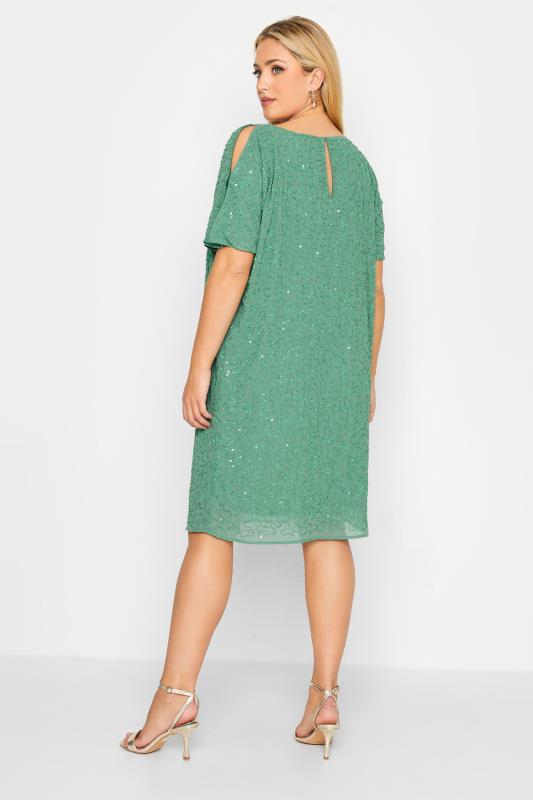 LUXE Plus Size Green Sequin Hand Embellished Cape Dress | Yours Clothing 3