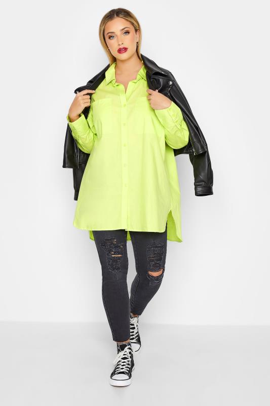 LIMITED COLLECTION Plus Size Lime Green Oversized Boyfriend Shirt | Yours Clothing  2