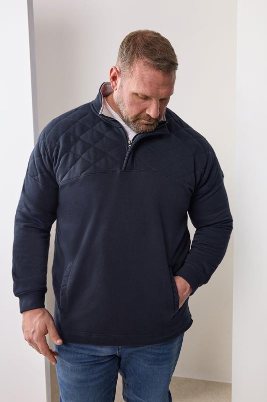 BadRhino Big & Tall Navy Blue Diamond Quilted Quarter Zip Sweatshirt | BadRhino 1