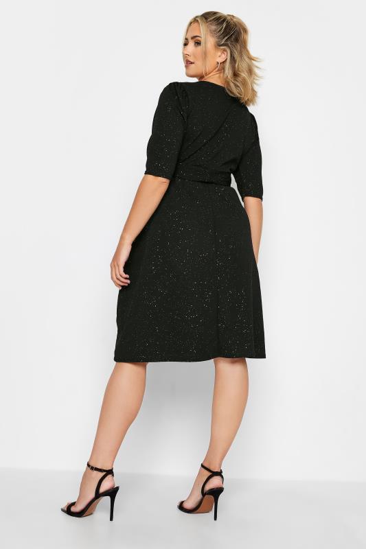 YOURS LONDON Plus Size Black Glitter Notch Neck Skater Dress | Yours Clothing 4