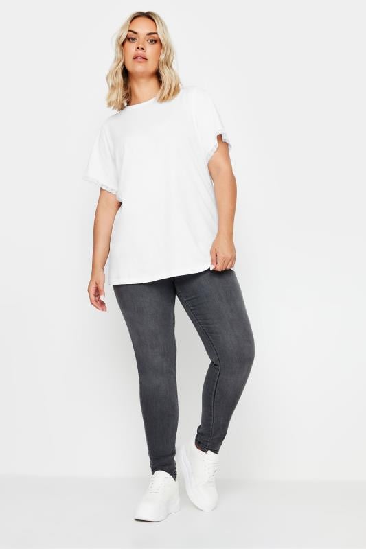 YOURS Plus Size White Lace Trim T-Shirt | Yours Clothing  3