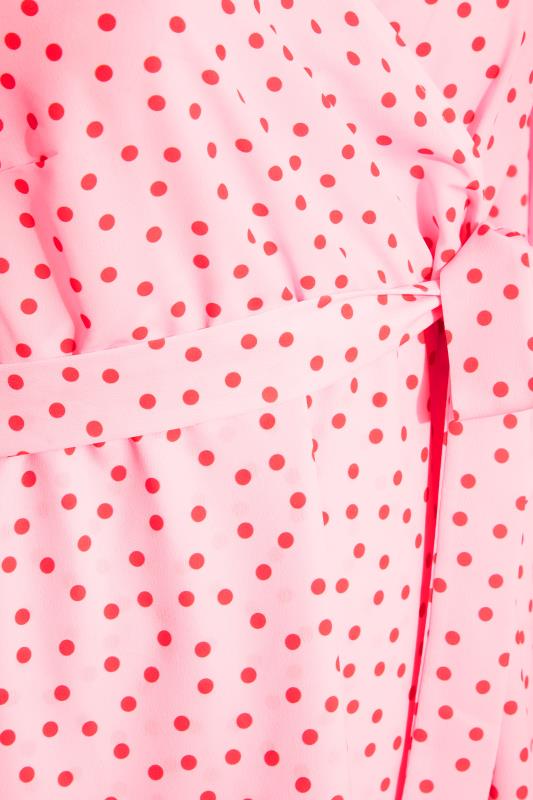 YOURS LONDON Plus Size Pink Polka Dot Midi Wrap Dress | Yours Clothing 5