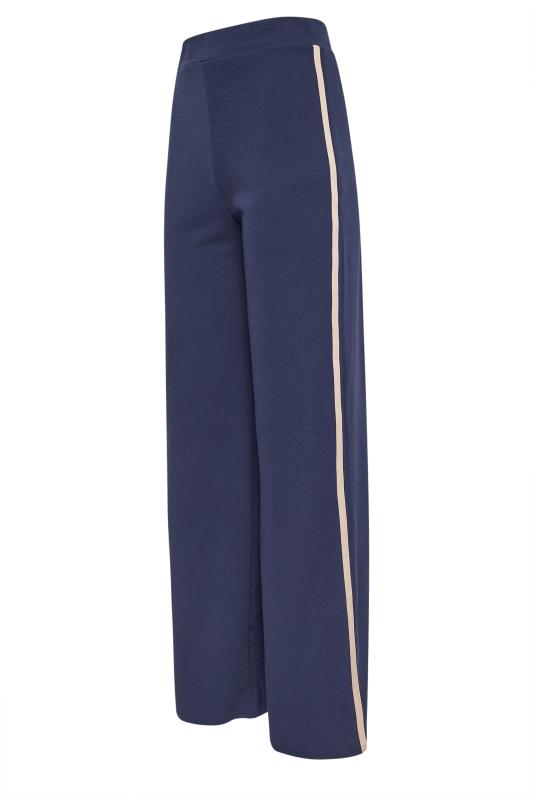 LTS Tall Womens Navy Blue & Stone Brown Side Stripe Wide Leg Trousers | Long Tall Sally 6