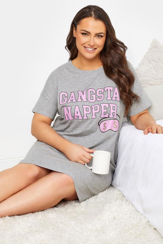 YOURS Plus Size Grey 'Gangsta Napper' Sleep Tee Nightdress | Yours Clothing 2