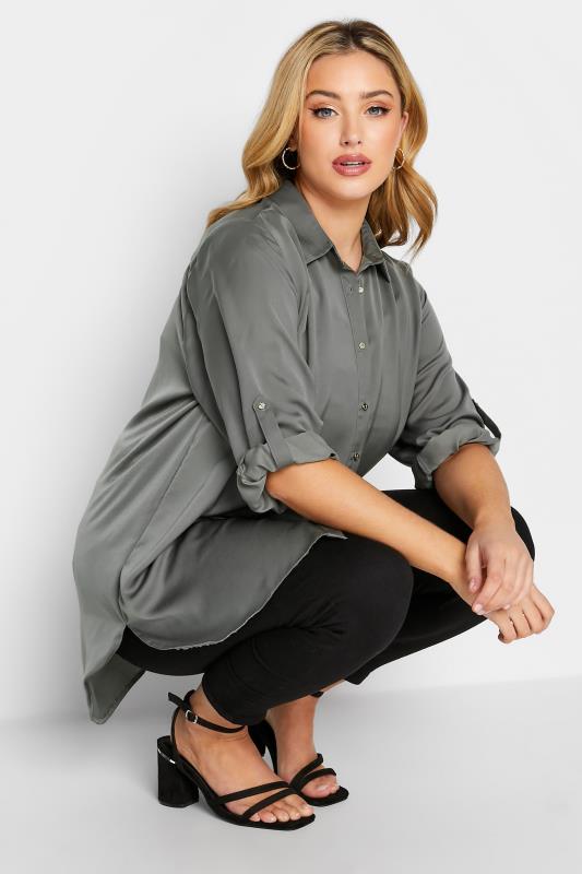 YOURS Plus Size Grey Satin Shirt | Yours Clothing 4