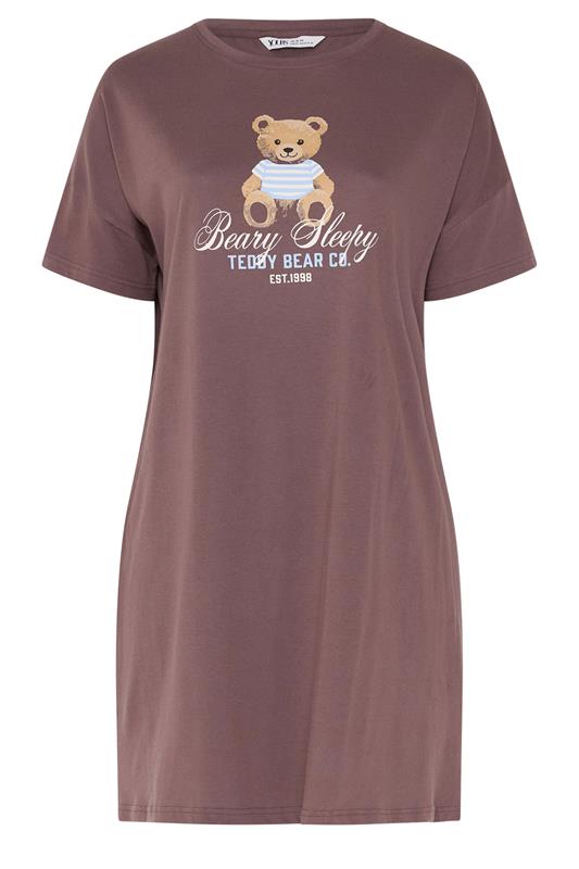 YOURS Plus Size Chocolate Brown 'Beary Sleepy'  Sleep Tee Nightdress | Yours Clothing 5