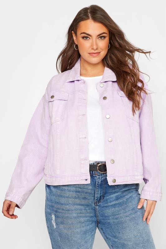 Plus Size  Curve Lilac Purple Washed Denim Jacket