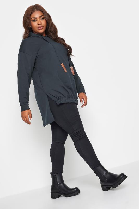 YOURS Plus Size Navy Blue Embellished Tie Hoodie | Yours Clothing 3