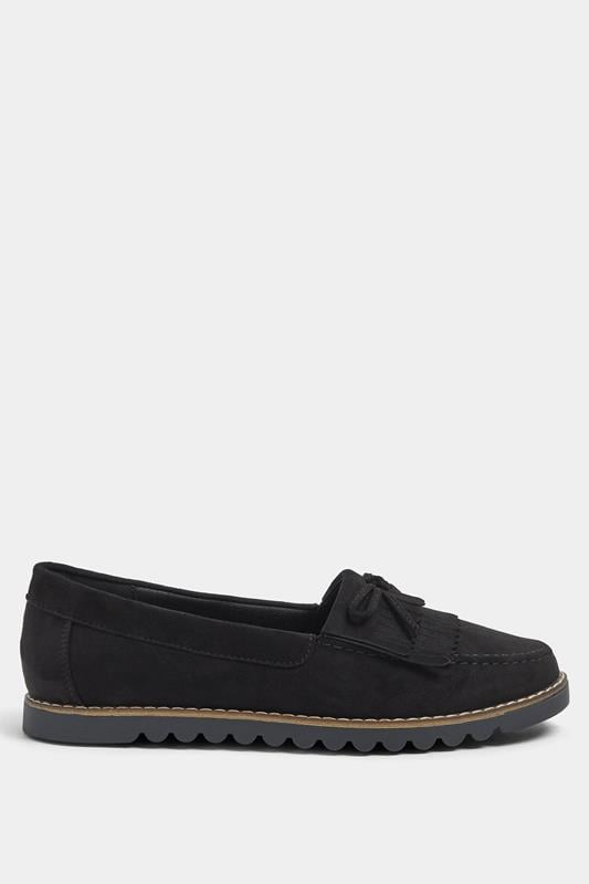 Black Faux Suede Fringe Loafers In Wide E Fit | Yours Clothing 2