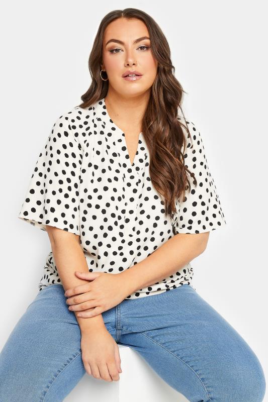 YOURS Plus Size White Polka Dot Print V-Neck Blouse | Yours Clothing 4