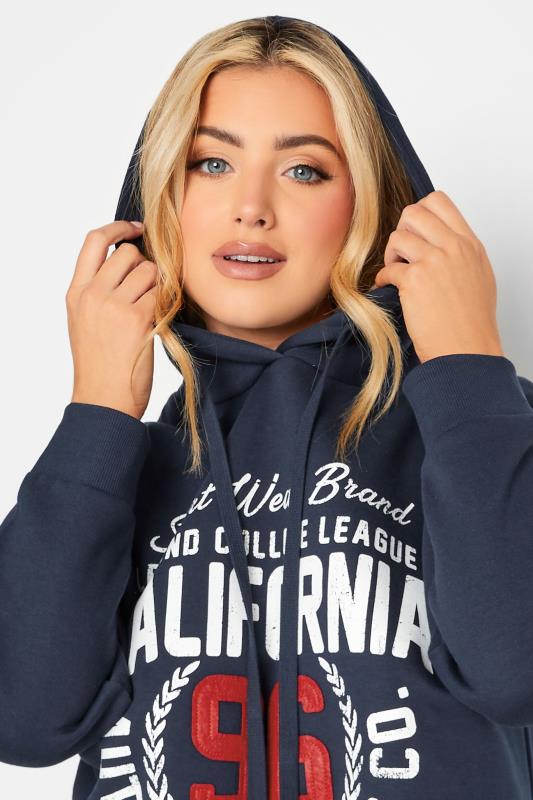 YOURS Plus Size Navy Blue 'California' Slogan Hoodie | Yours Clothing 4