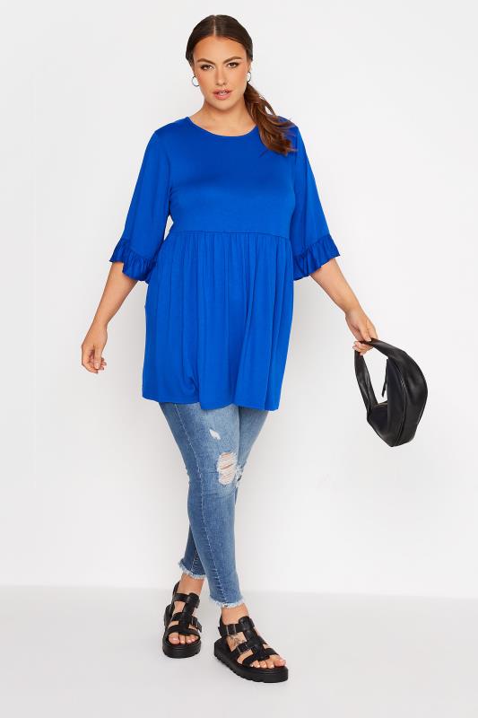 LIMITED COLLECTION Curve Cobalt Blue Cross Back Frill Top 3