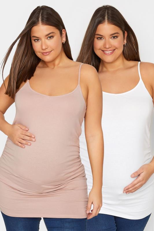 Tall Women's LTS 2 Pack Maternity Nude & White Cami Vest Tops | Long Tall Sally 1