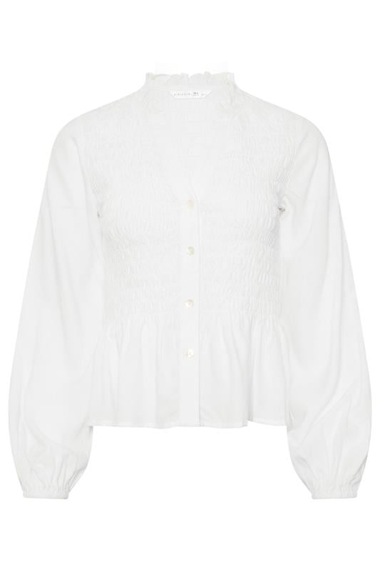 PixieGirl Petite Women's White Shirred Long Sleeve Shirt | PixieGirl 6